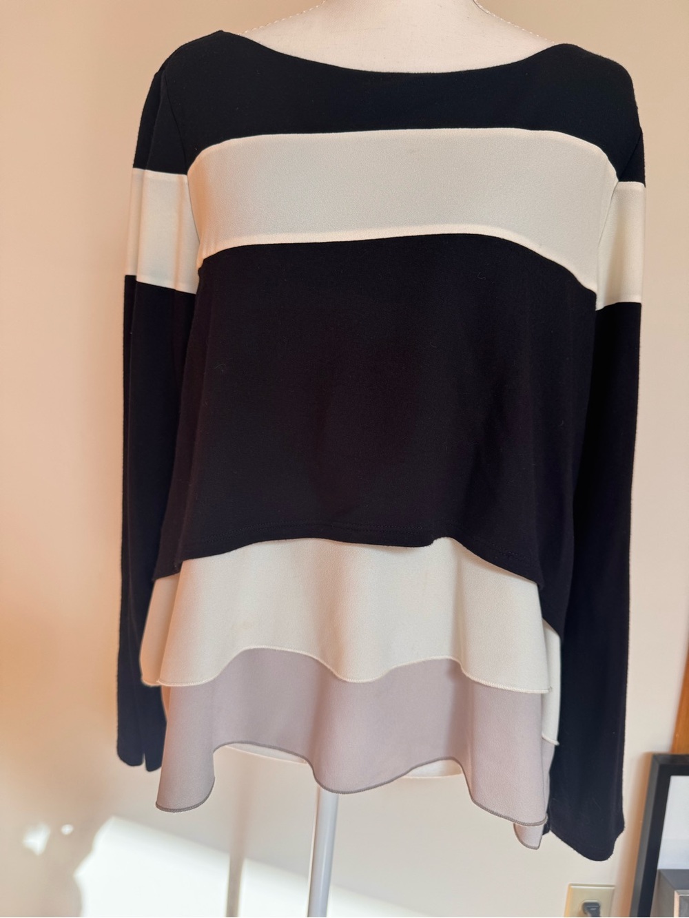 Layered Black and Cream Ruffle Hem Flowy Top
